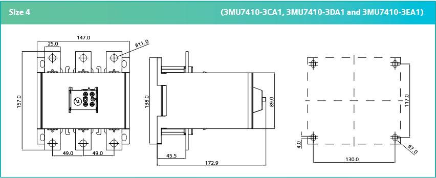 ابعاد بی متال 85-135 آمپر زیمنس مدل 3MU7410-3AA1